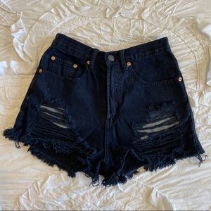 Signature 8 Faded Black Distressed Denim Shorts S